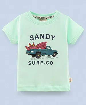 Ollypop Cotton Knit Half Sleeves Truck Printed T-Shirt - Green