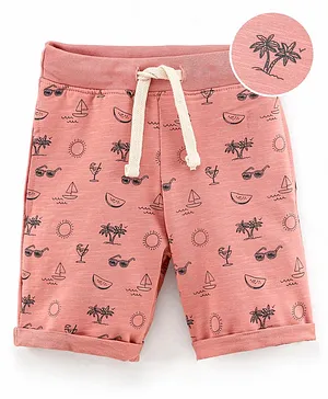 Ollypop Cotton Knee Length Shorts Palm Tree Print - Pink