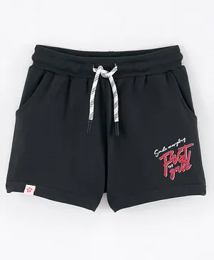 Sundae Kids Cotton Lycra Mid Thigh Length Shorts Text Print- Black