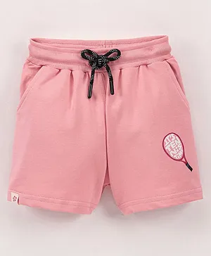 Sundae Kids Cotton Mid Thigh Length Shorts Racket Print - Pink