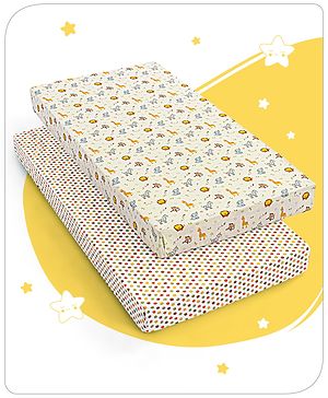 Babyhug Premium Cotton Fitted Crib Sheets Jungle Safari Theme Pack of 2 - Multicolor
