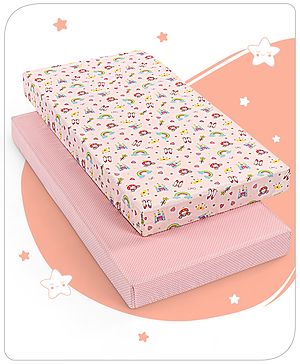Babyhug Premium Cotton Fitted Crib Sheets Princess Theme Pack of 2 - Pink