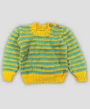 Knitting by Love Full Sleeves Jacquard Pattern Handmade Sweater - Blue & Yellow