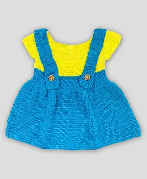 Knitting by Love Cap Short Sleeves Handmade Dual Tone Sweater Dress - Blue & Yellow