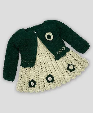 Knitting by Love Handmade Full Sleeves Sweater Dress With Shrug - Green & Grey