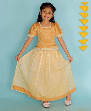 KID1 Short Sleeves Lace Embellished Pawda Pattu Lehenga Set - Off White