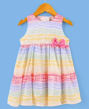 ORRIGANY Sleeveless Frock with Bow Appliuque Abstract Print - Multicolor
