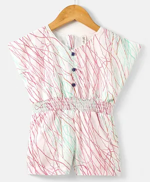 Orrigany Knitted Short Sleeves Jumpsuit Marble Print - Pink & White