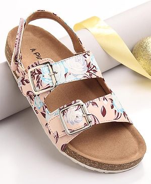 Pine Kids Casual Wear Sandals with Velcro Belt Closure Floral Print - Beige