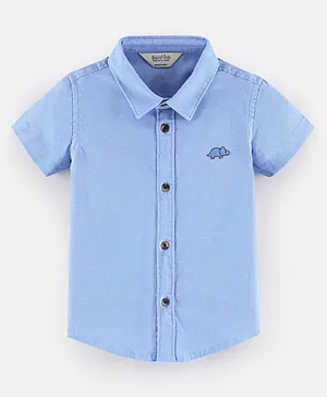 Bonfino Cotton Elastane Half Sleeves Solid Colour Shirt - Blue