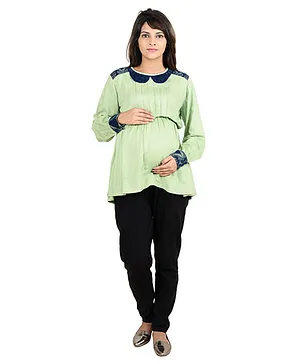 9teenAGAIN Peterpan Collar Office Wear Maternity Shirt Blouse - Green