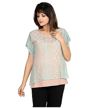9teen Again Half Sleeves Maternity Top With Lace Details - Green