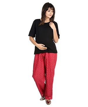 9teenAGAIN Imported Elastic Lace Fabric Maternity Trouser - Red