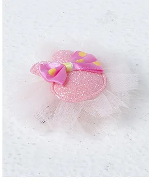 Pihoo Hair Pin Plastic & Cloth Polka Dot Bow Motif - Pink