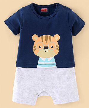 Babyhug Cotton Half Sleeves Romper Cartoon Kitty Print - Navy Blue