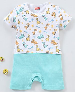 Babyhug 100% Cotton Half Sleeves Romper Dino Print - Blue