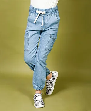 Lilpicks Couture  Medium Washed Denim Cargo Jogger Jeans - Light Blue