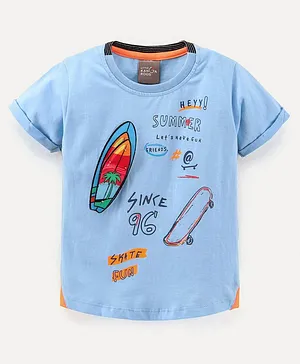 Little Kangaroos Half sleeves T-Shirt Summer Theme Print - Sky Blue