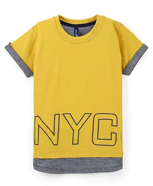 Little Kangaroos Half Sleeves T-Shirt NYC Print- Yellow