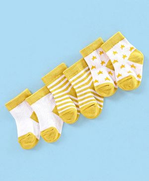 Cute Walk by Babyhug Non Terry Ankle Length Anti Bacterial Socks Striped Pack of 3 - Yellow