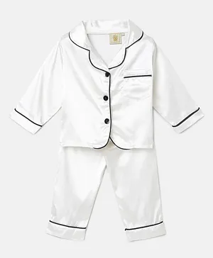 BYB Premium Satin Night Suit Tshirt and Bottomwear- WHITE
