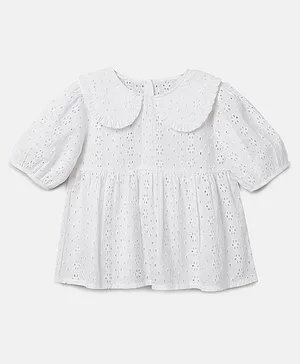 BYB Premium soft Cotton Chiffly Top with elevated peter pan collar decorated with cambric cotton fabric frills - WHITE