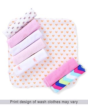 Babyhug Knit Wash Cloth Pack of 8 (Color And Print May Vary)