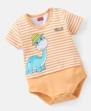 Babyhug 100% Cotton Half Sleeves Onesie Dino Print - Yellow
