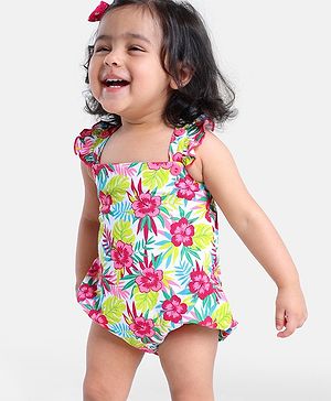 Babyhug 100% Cotton Sleeveless Onesie Floral Print - Multicolour