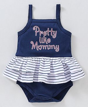 Babyhug 100% Cotton Sleeveless Onesie Text Print - Navy