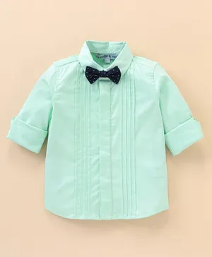 Mark & Mia Full Sleeves Party Shirt With Bow and Pleat Detailing Solid Colour - Mint