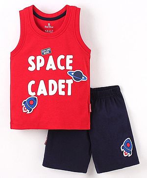 Child World Cotton Knit Sleeveless T-Shirt & Short Set Space Cadet Print - Red