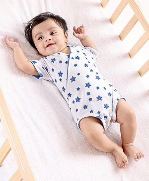 Babyhug 100% Cotton Knit Wrap Style Onesie Stars Print - White