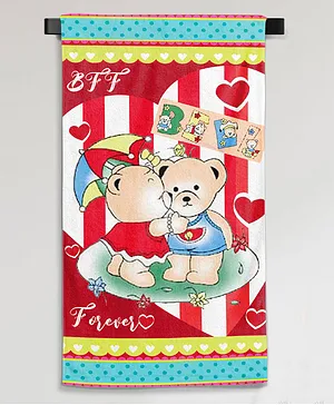 Sassoon Cartoon Printed Medium Cotton Bath Towel in 300 GSM for Kids Teddy Bear- Multicolor