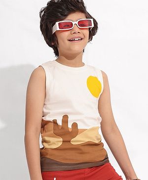 Pine Kids 100% Cotton Knit Sleeveless Desert Printed Biowashed T-Shirt - Brown