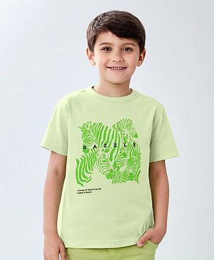 Pine Kids 100% Cotton Biowashed Half Sleeves T-Shirt Zebra Print - Lime Green