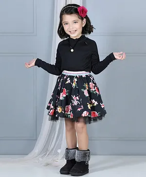 Dress My Angel Floral Printed Tutu Skirt - Black