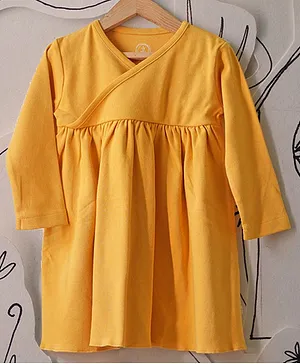 Love The World Today Full Sleeves Solid Gathered Dress - Yellow