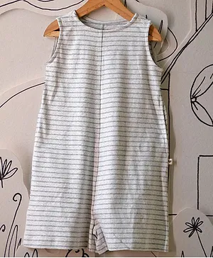 Love The World Today Sleeveless Rugby Striped Romper - Grey