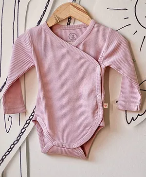 Love The World Today Full Sleeves Ribbed Solid Onesie - Pink