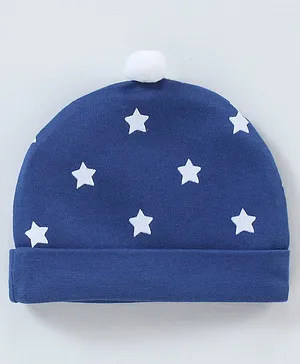 Babyhug 100% Cotton Cap Star Print Blue - Diameter 9 cm