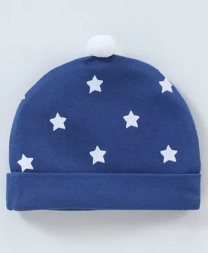 Babyhug 100% Cotton Cap Star Print Blue - Diameter 11 cm