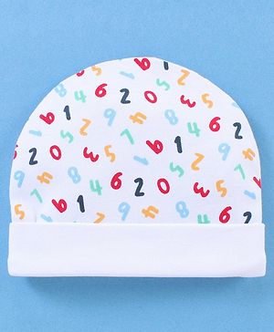 Babyhug 100% Cotton Cap Number Print White- Diameter 10.5 cm