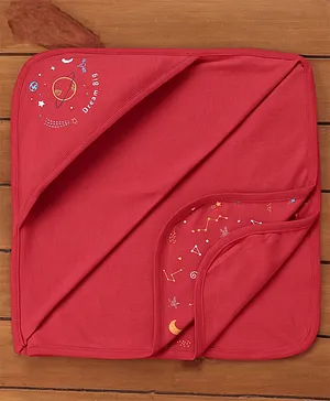 Zero Cotton Hooded Towel Stars Print - Red