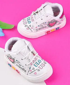 KATS Fabulous Hearts Printed Laced Up Sneakers- White