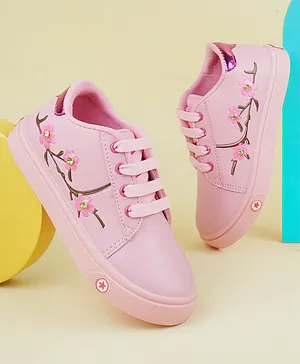 KATS Flower Designed Slip On Sneakers - Pink