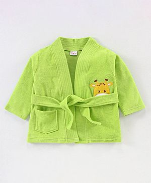 Babyhug Knit Terry Full Sleeves Without Hood Bath Robe with  Cow Patch - Green