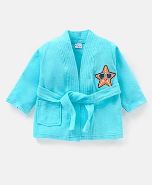 Babyhug Knit  Terry Full Sleeves   Bathrobe Star  Patch - Blue