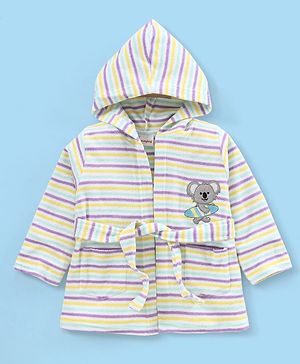 Babyhug Knit Terry Full Sleeves Striped Hooded  Bath Robe with  Koala Patch - Multicolour