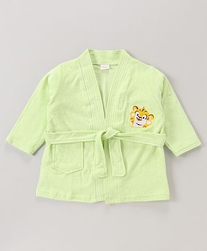 Babyhug Terry Knit Full Sleeves Hooded Bath Robe - Green